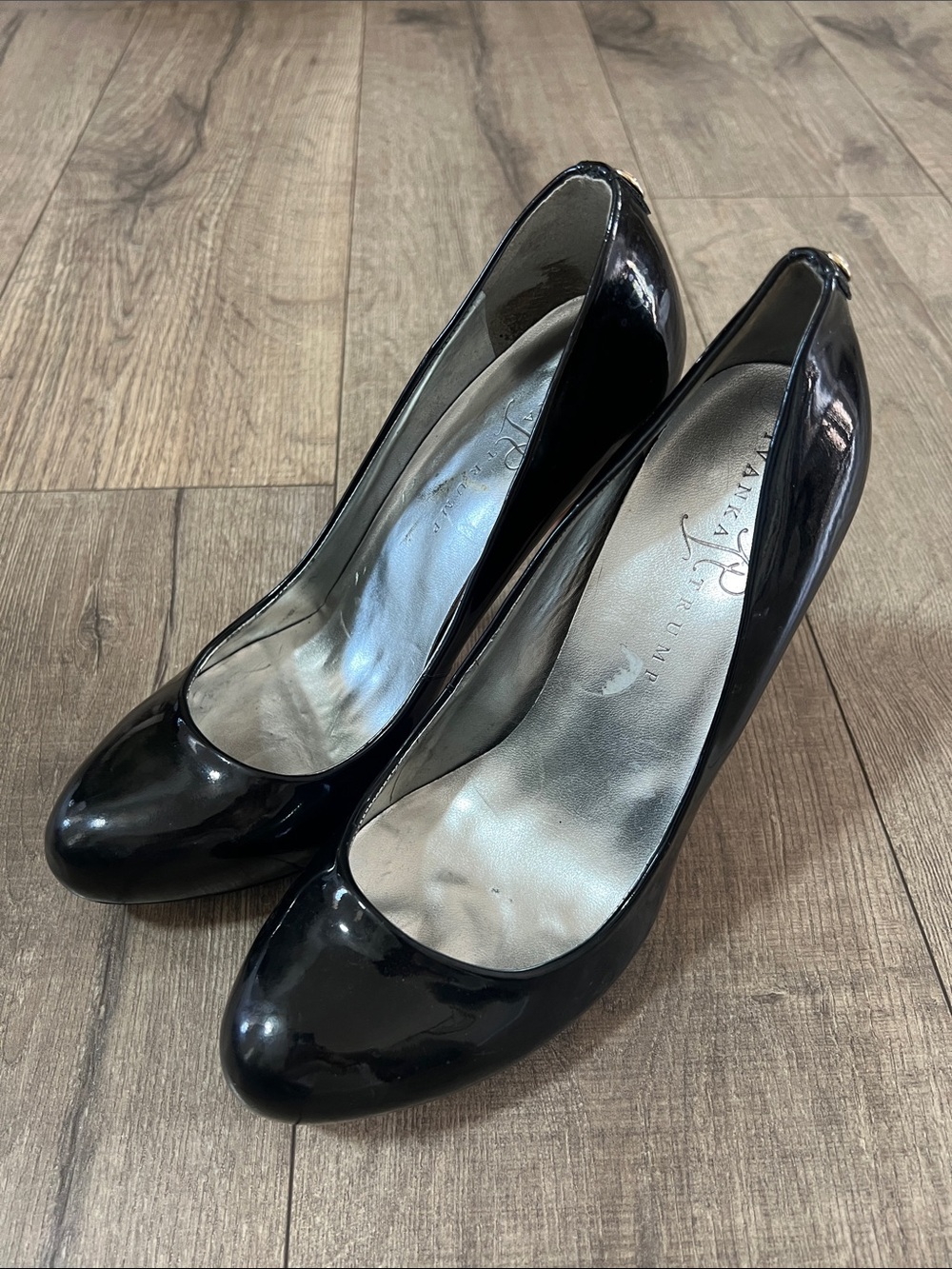Ivanka Trump Black Patent Round-Toe Pumps